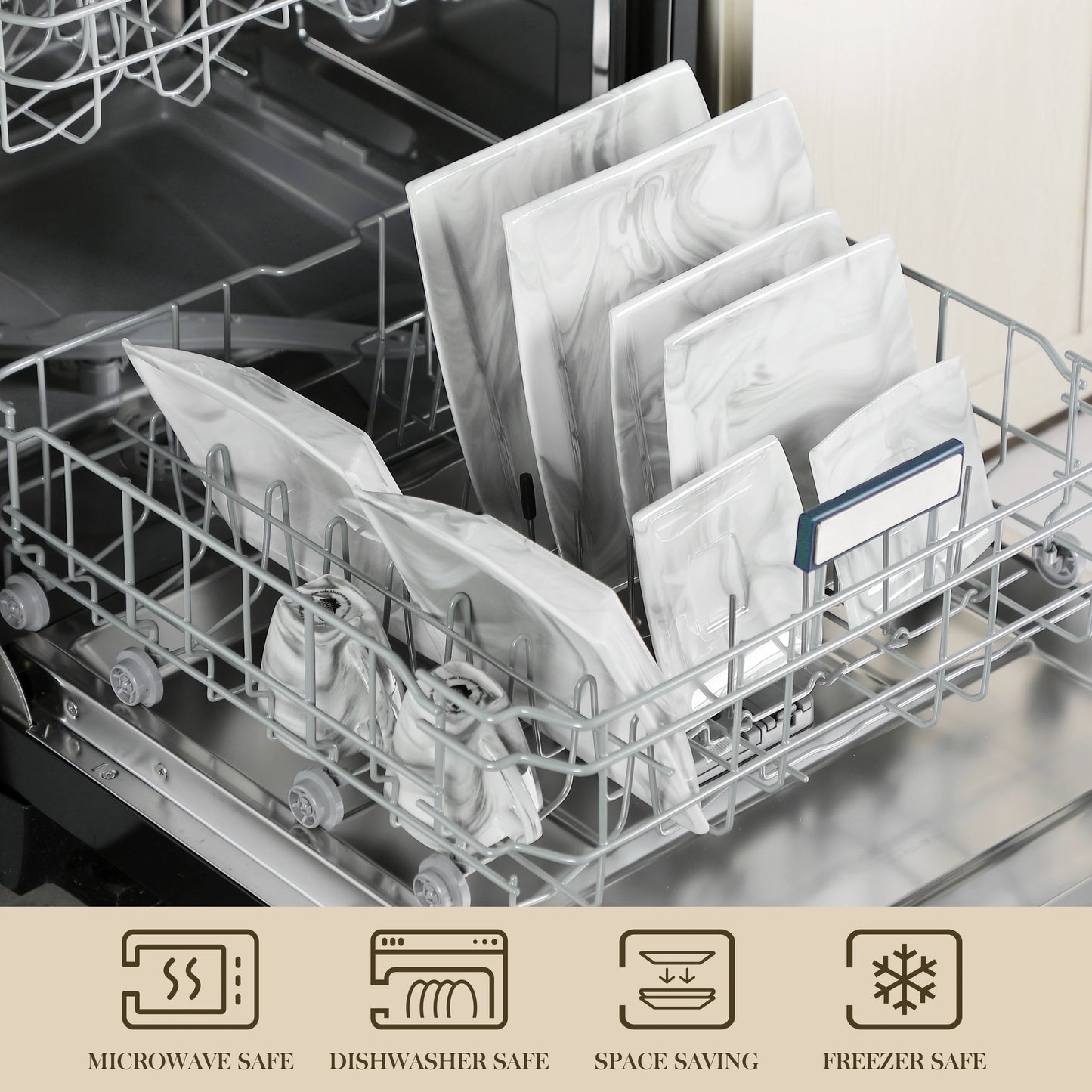 MALACASA 30/60PCS Marble Grey Porcelain Tableware Dinnerware Set with 6PCS Dessert/Soup/Dinner Plate/Cup/Saucer,Service for 12 - Vibrant Variety Store