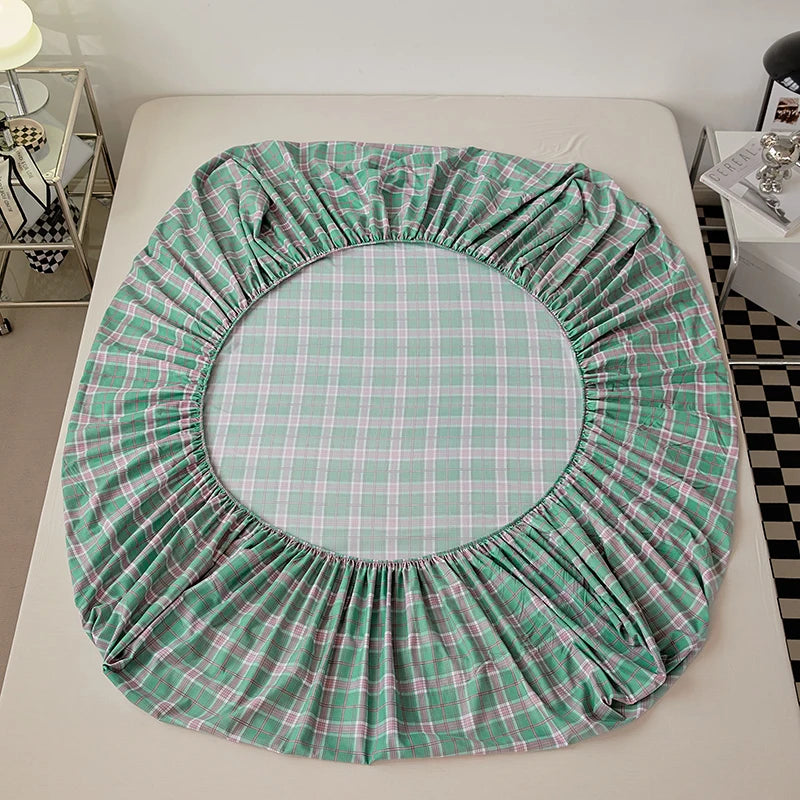 Cotton Fitted Sheet with Elastic Bands Non Slip Adjustable Mattress Cover for Double King Bed Non-Slip 140x200 160x200 200x200cm - Vibrant Variety Store