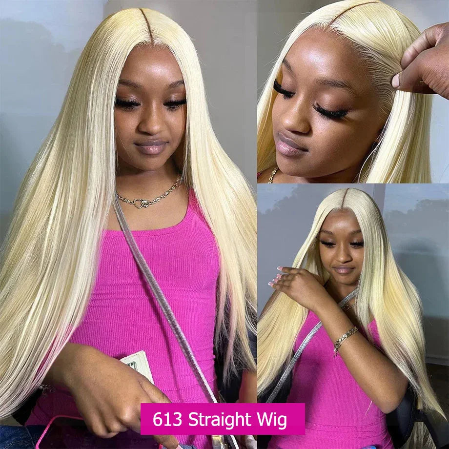 613 Blonde Colored Bone Straight 13x6 Hd Transparent Lace Frontal Human Hair Wigs 30 Inch  High Density Lace Front Wig Brazilian - Vibrant Variety Store