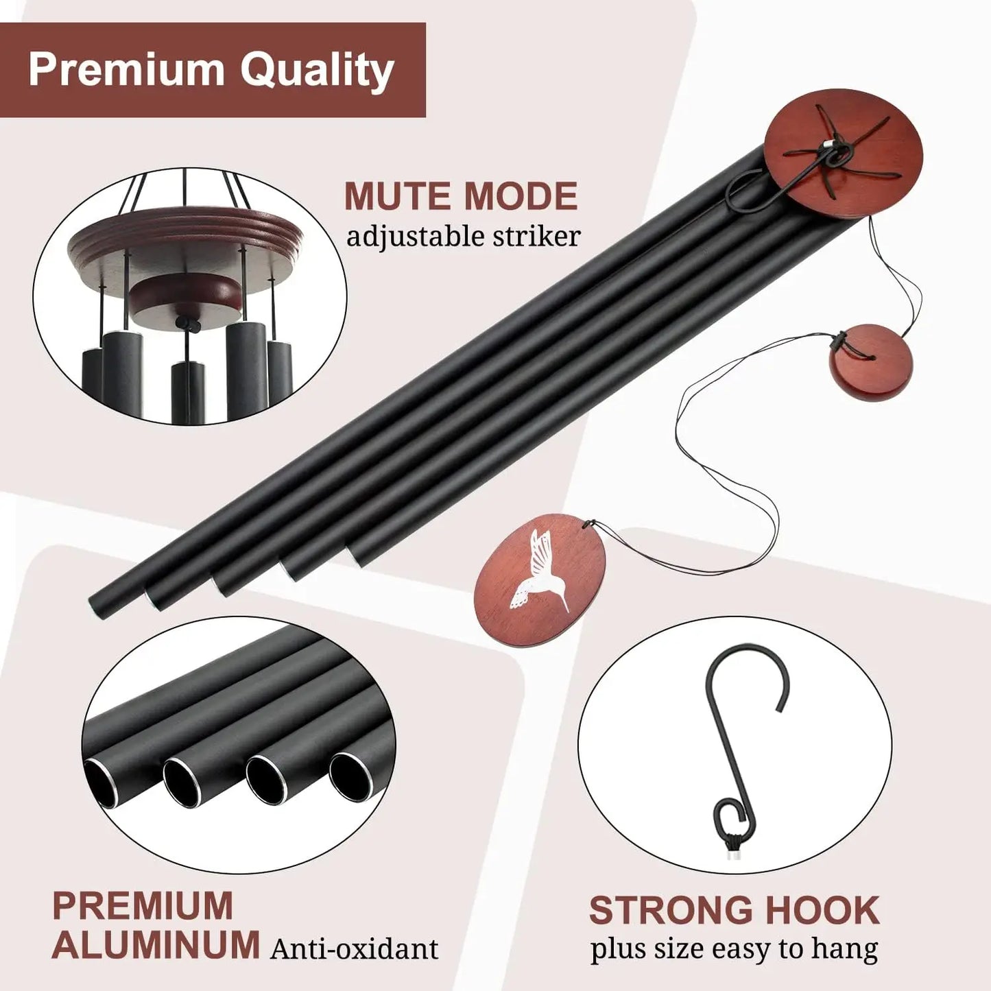 60" Wind Chimes Outdoor, WindChimes Large Wind Chimes for Outside Deep Tone with 5 Tuned Tubes and S Hook - Vibrant Variety Store