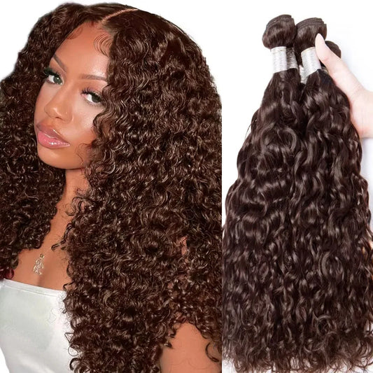 #4 Chocolate Brown Water Wave Curly 10-30 Inch Human Hair Bundles Deep Curly Wave Brazilian Virgin Raw Hair Sew-In Bundles - Vibrant Variety Store
