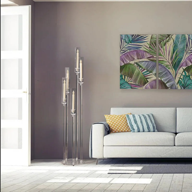 2 Pieces 5 Arm Floor Candelabra Acrylic Candle Holder for Wedding Centerpiece Tall Clear Candle Holders for Ceremony and Birthday - Vibrant Variety Store