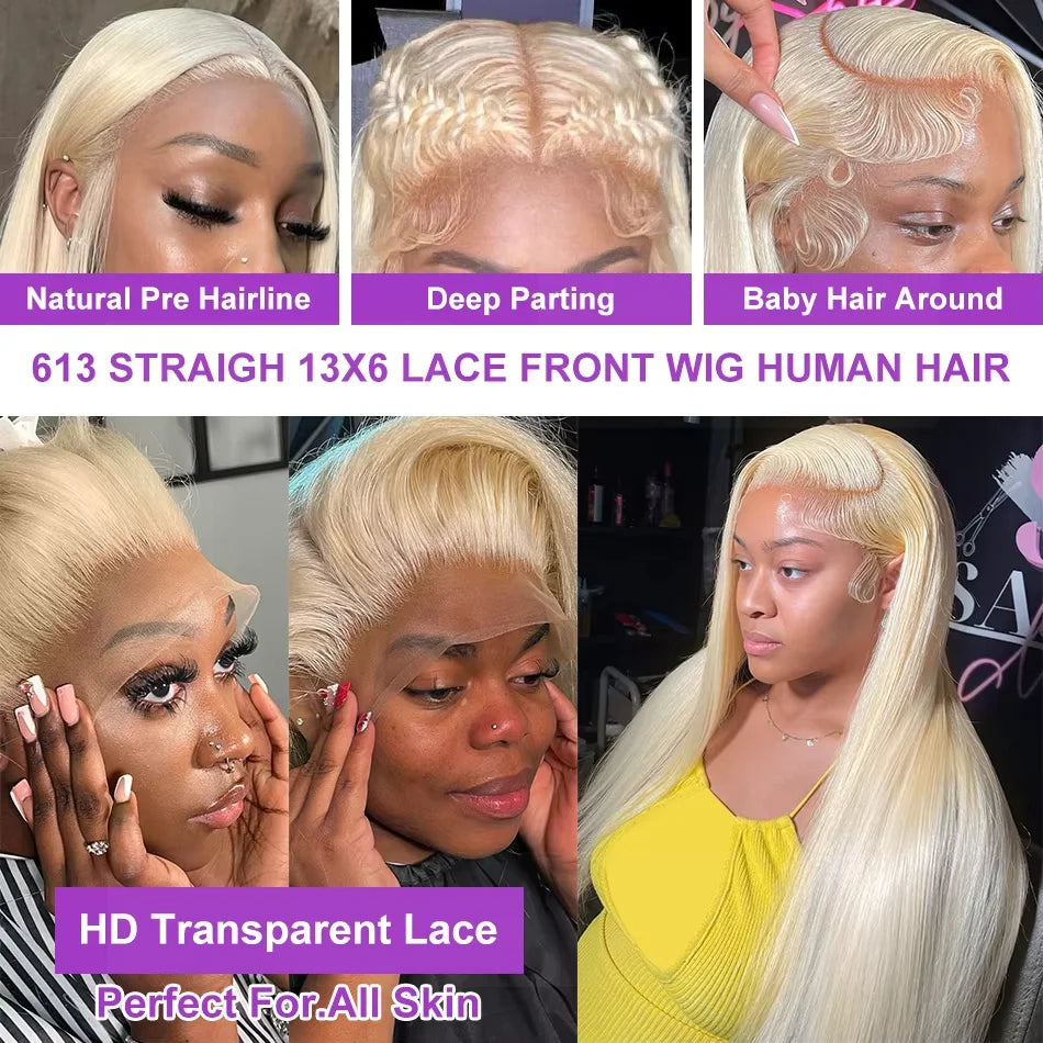 613 Blonde Colored Bone Straight 13x6 Hd Transparent Lace Frontal Human Hair Wigs 30 Inch  High Density Lace Front Wig Brazilian - Vibrant Variety Store