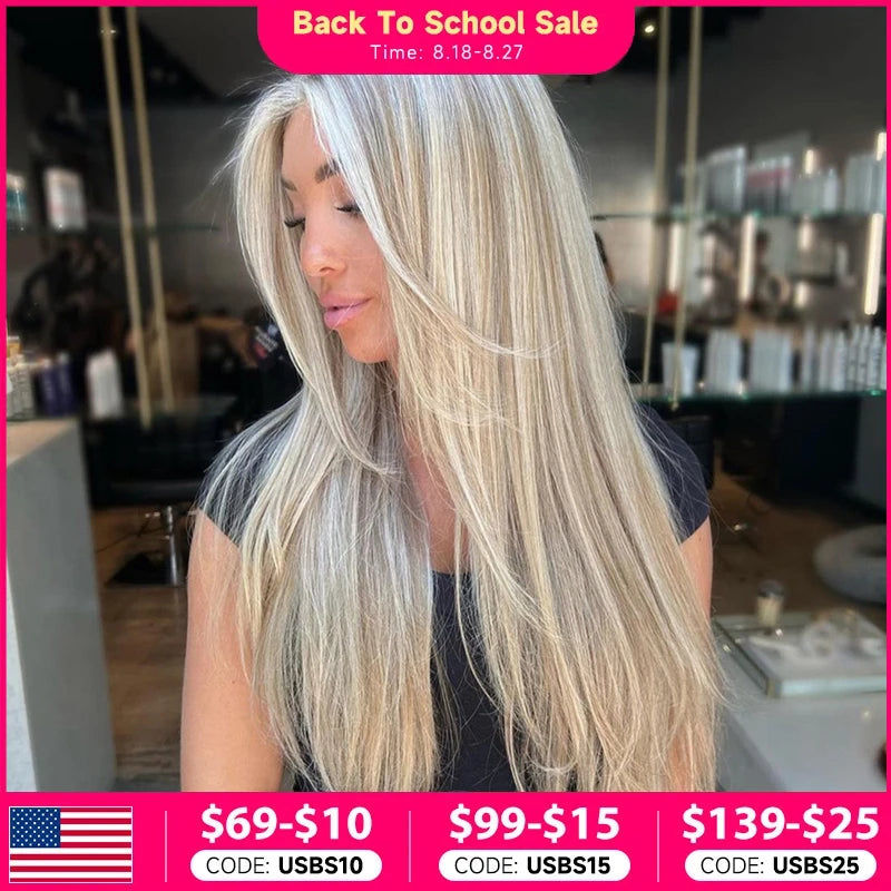 30 36 Inch Highlight Wig Human Hair Pre Plucked 13x6 Transparent Lace Front Wig Ash Blonde Highlight Colored Human Hair Wigs