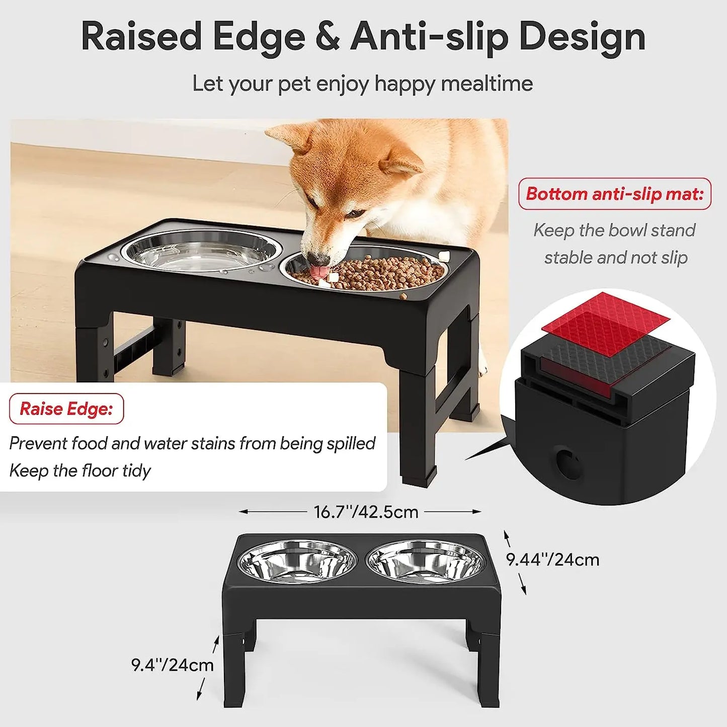 Multi Heights Folding Dog and Cat Bowls Adjustable Stainless Steel Elevated Feeder for Small and Large Pets - Vibrant Variety Store