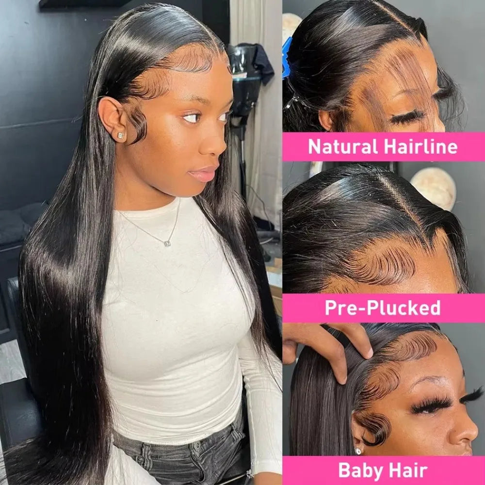 13x6 HD Transparent Bone Straight Lace Frontal Wigs 5x5 Glueless Wear and Go Human Hair Wig 220 Density for Women 30 40 Inch - Vibrant Variety Store