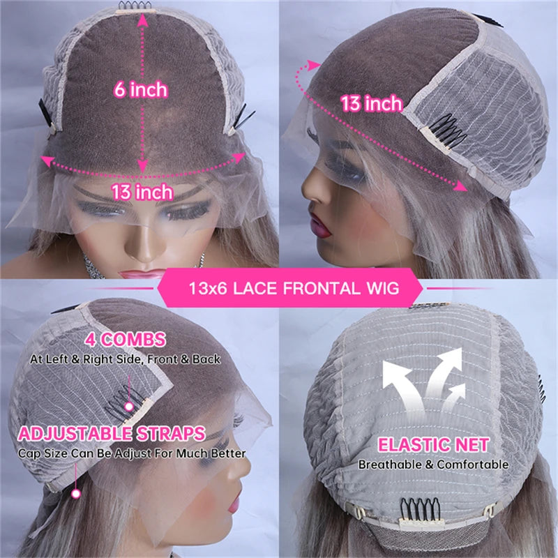 30 36 Inch Highlight Wig Human Hair Pre Plucked 13x6 Transparent Lace Front Wig Ash Blonde Highlight Colored Human Hair Wigs