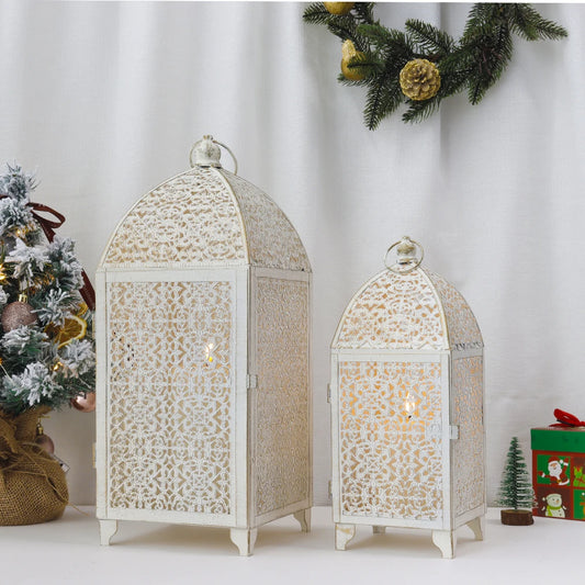 2Pcs Metal Candle Holder Vintage Candle Lantern Hanging Lantern with Hollow Pattern for Home Decor Wedding Party Garden Events - Vibrant Variety Store