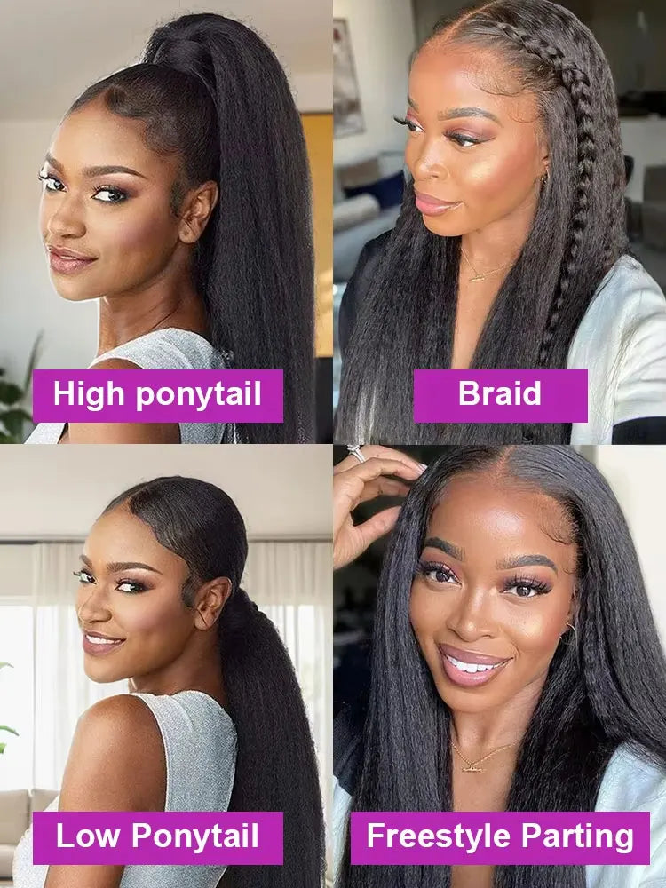 5x5 Kinky Straight Glueless Wigs Pre Cut Lace Kinky Straight Lace Front Wig  Yaki Straight Human Hair Wig For Woman 250% Density - Vibrant Variety Store
