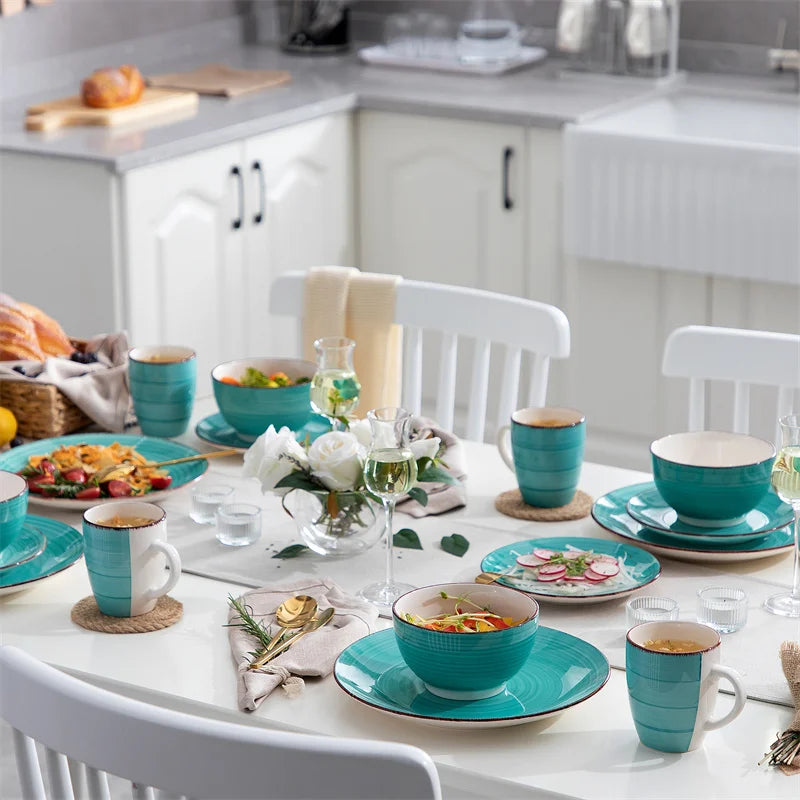 16Pcs Porcelain Dinnerware Set Vintage Ceramic Plate Set with Dinner Plate/Dessert Plate/Bowl/Mug Set Ceramic Dishware Dishes - Vibrant Variety Store