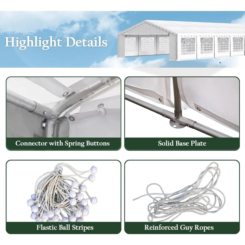 16x20 Feet Outdoor Heavy Duty Waterproof Party Canopy Tent White for Events and Weddings - Vibrant Variety Store