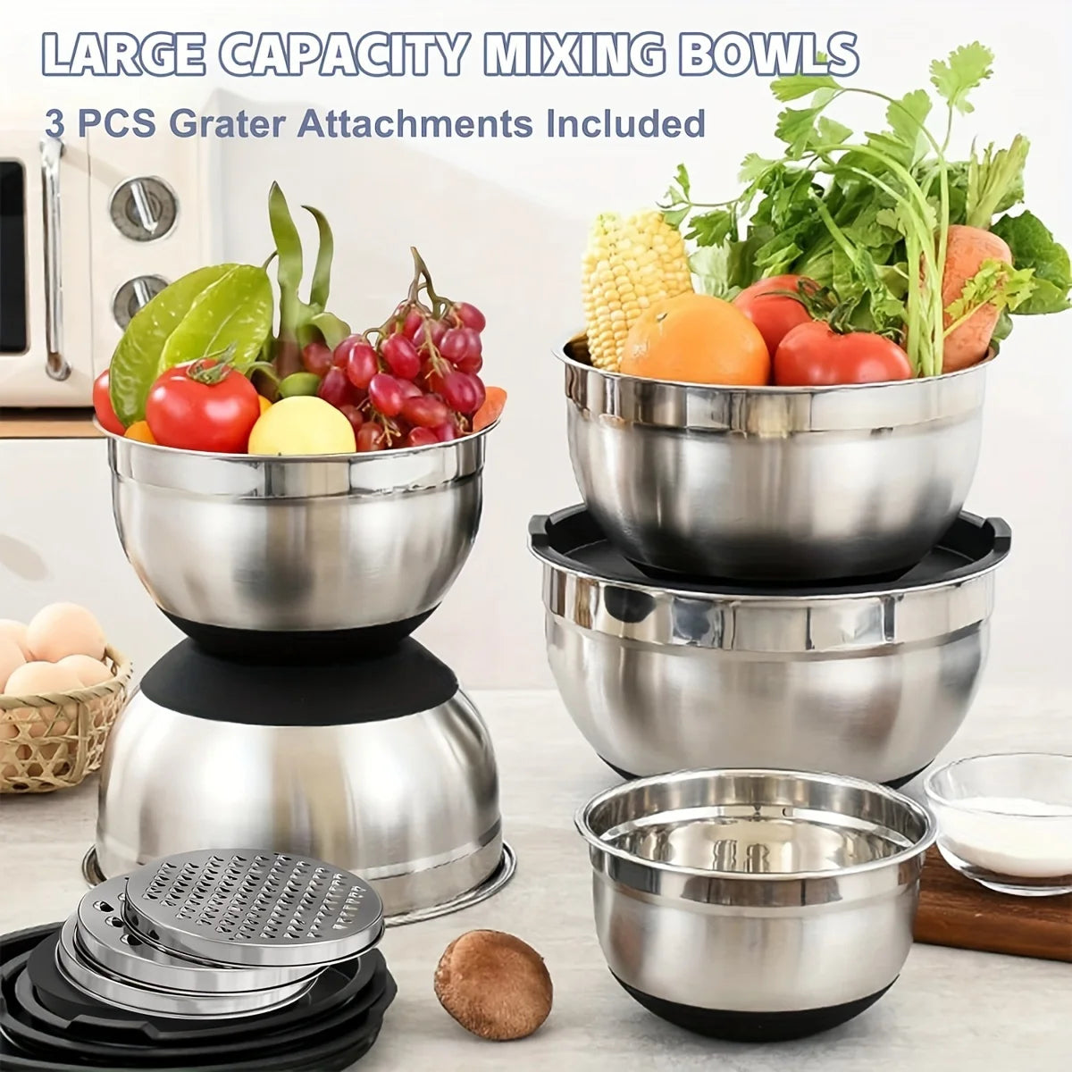 8 Piece Stainless Steel Mixing Bowl Set with Airtight Lids Black Kitchen Bowls for Baking and Serving - Vibrant Variety Store