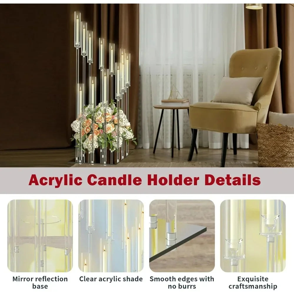 Clear Floor Candle Holders with Round Mirror Base Glass Candle Holder for Engagements and Centerpieces - Vibrant Variety Store