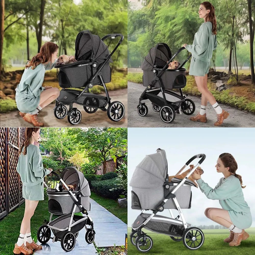 Pet Stroller 3 in 1 Dog Stroller for Medium Small Dogs Large Cat Stroller with Detachable Carrier for Puppies - Vibrant Variety Store