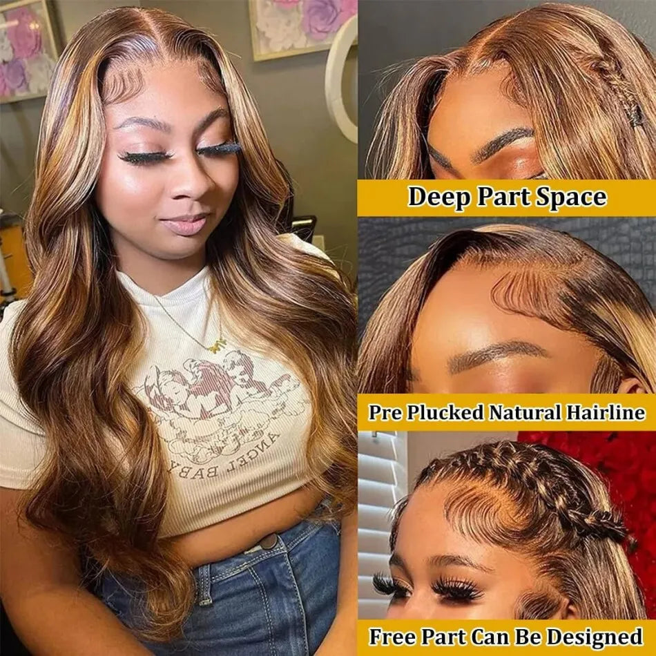 Highlight Ombre Wigs Body Wave Human Hair Wigs 13X4 13X6 Hd Lace Frontal Wig  250 Density 38 Inch 427 Pre Plucked Lace Front Wig - Vibrant Variety Store