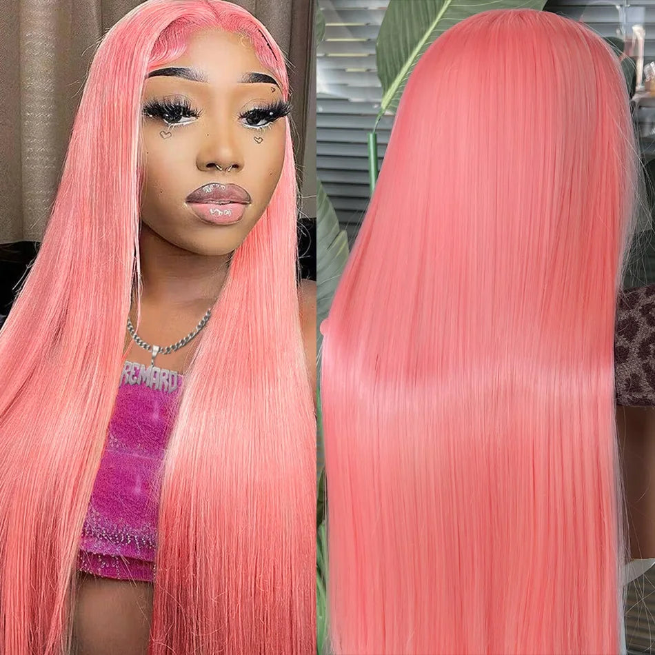 Pink Wig Straight Human Hair Wigs 30 32 Inch Lace Front Wigs 13X6 Hd Lace Frontal Wigs Colored Brazilian Wigs Original For Women