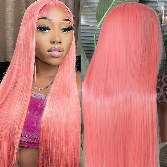 Pink Wig Straight Human Hair Wigs 30 32 Inch Lace Front Wigs 13X6 Hd Lace Frontal Wigs Colored Brazilian Wigs Original For Women