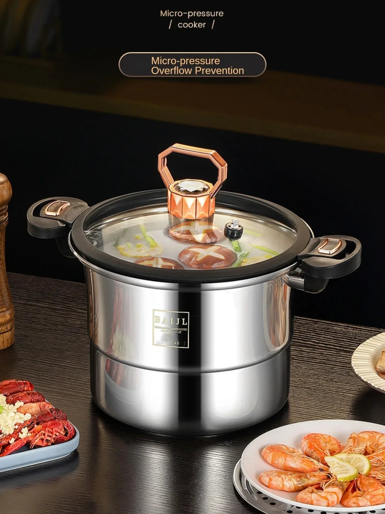 Micro pressure pot 304 stainless steel thickened soup pot household double ear bottle soup pot thickened composite bottom