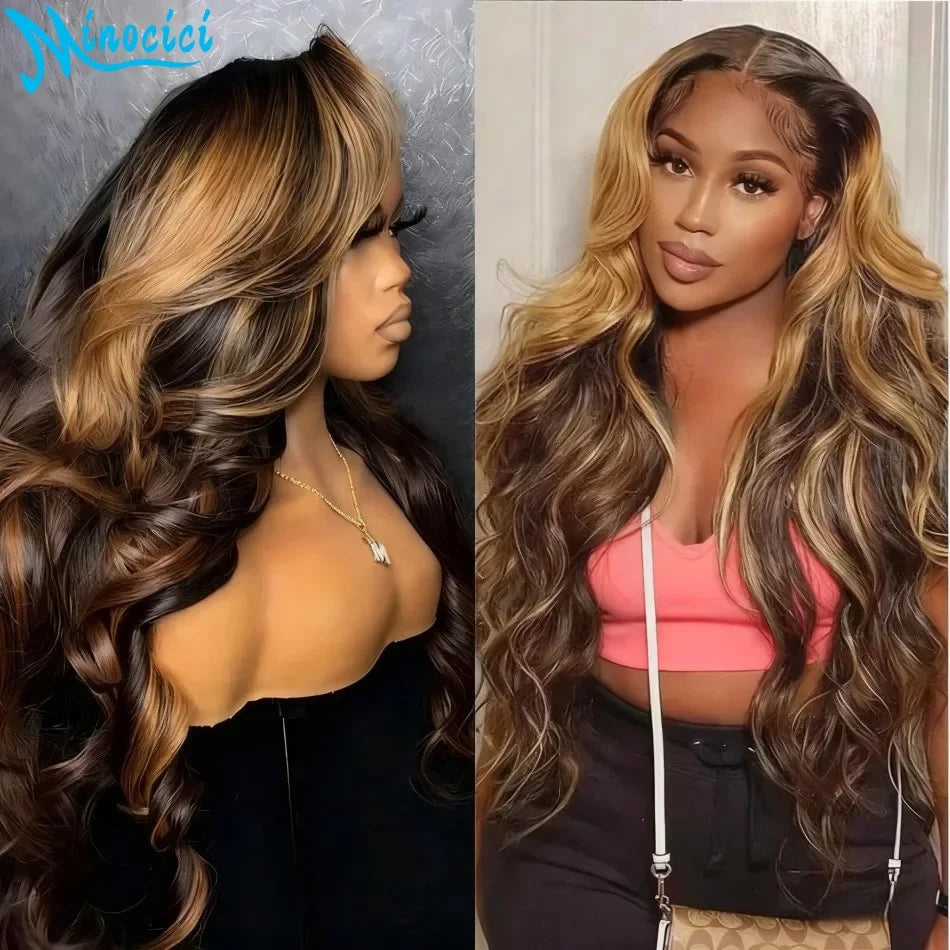 Highlight Ombre Wigs Body Wave Human Hair Wigs 13X4 13X6 Hd Lace Frontal Wig  250 Density 38 Inch 427 Pre Plucked Lace Front Wig - Vibrant Variety Store