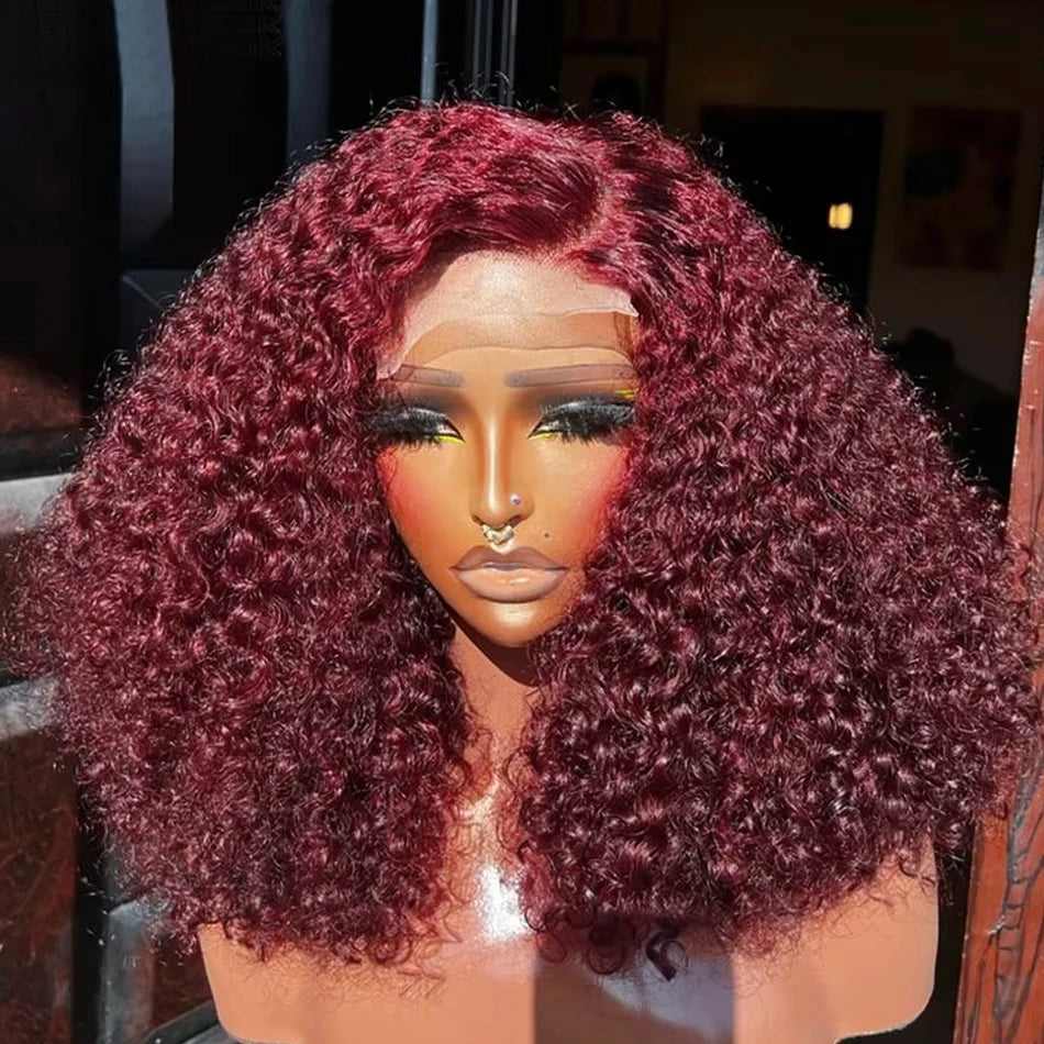 200% 99J Burgundy Short Bob Hair Wig 13x4 Lace Front Wig Human Hair Red Colored Deep Water Wave Lace Frontal Wig 100% Human Hair