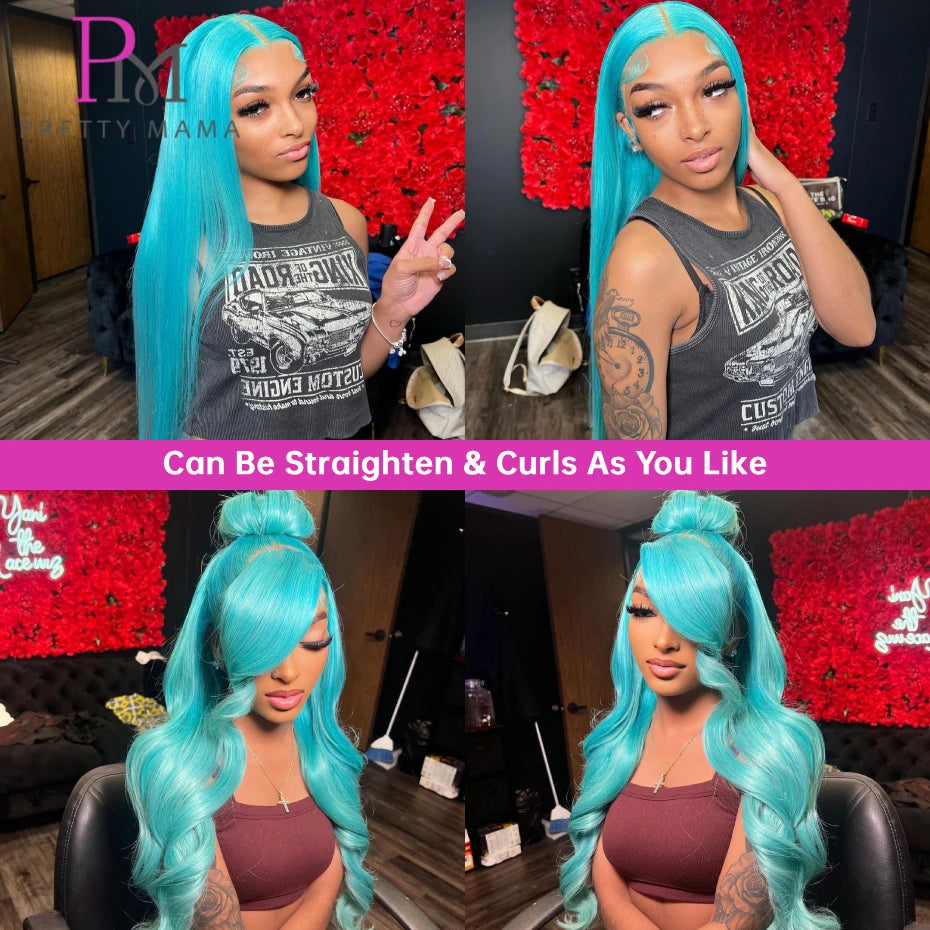 13x6 Cyan Blue Lace Front Wig Body Wave Light Green Lace Front Wig Human Hair Pre Plucked Blonde 613 Lace Frontal Wigs For Women - Vibrant Variety Store