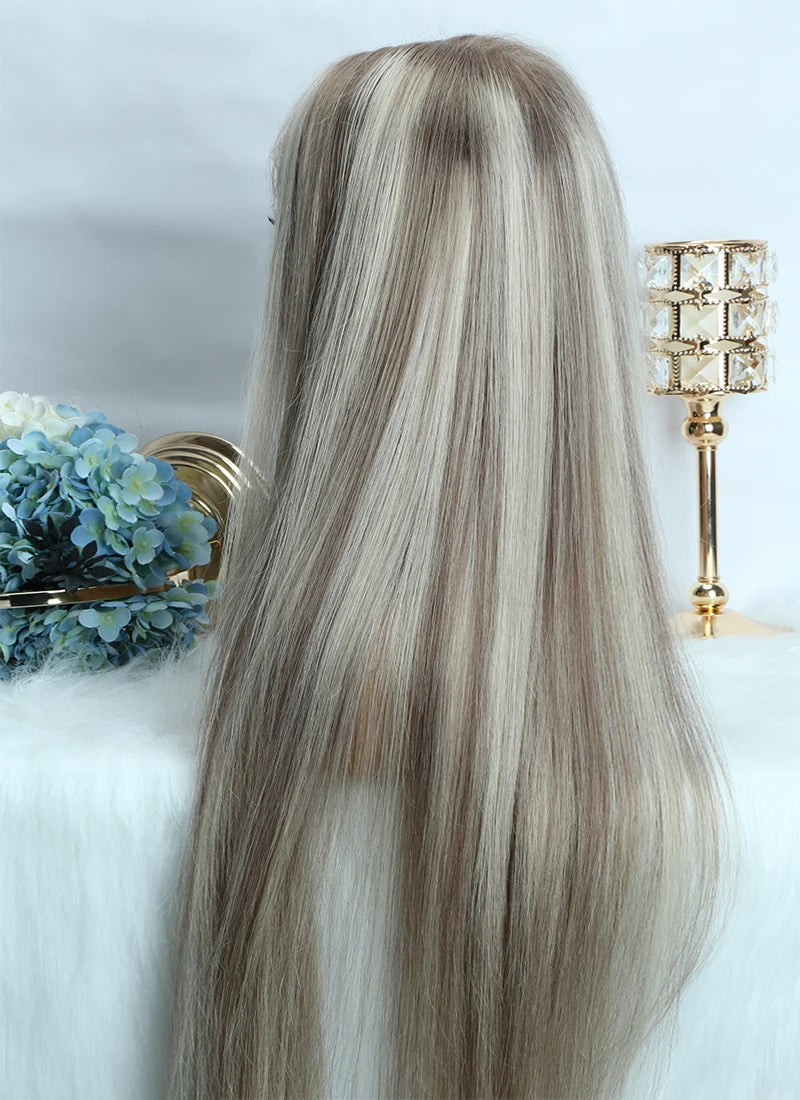 30 36 Inch Highlight Wig Human Hair Pre Plucked 13x6 Transparent Lace Front Wig Ash Blonde Highlight Colored Human Hair Wigs