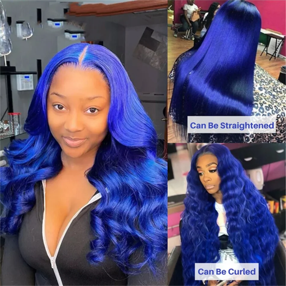 HD 13x6 Royal Blue Colored Lace Front Wig Body Wave 100% Human Hair Wigs Brazilian 30 Inch Glueless Lace Frontal Wig Pre Plucked