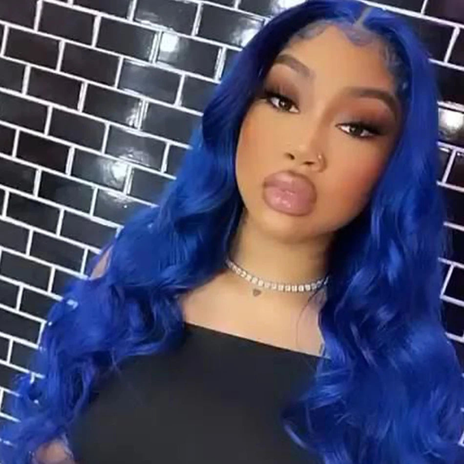 HD 13x6 Royal Blue Colored Lace Front Wig Body Wave 100% Human Hair Wigs Brazilian 30 Inch Glueless Lace Frontal Wig Pre Plucked