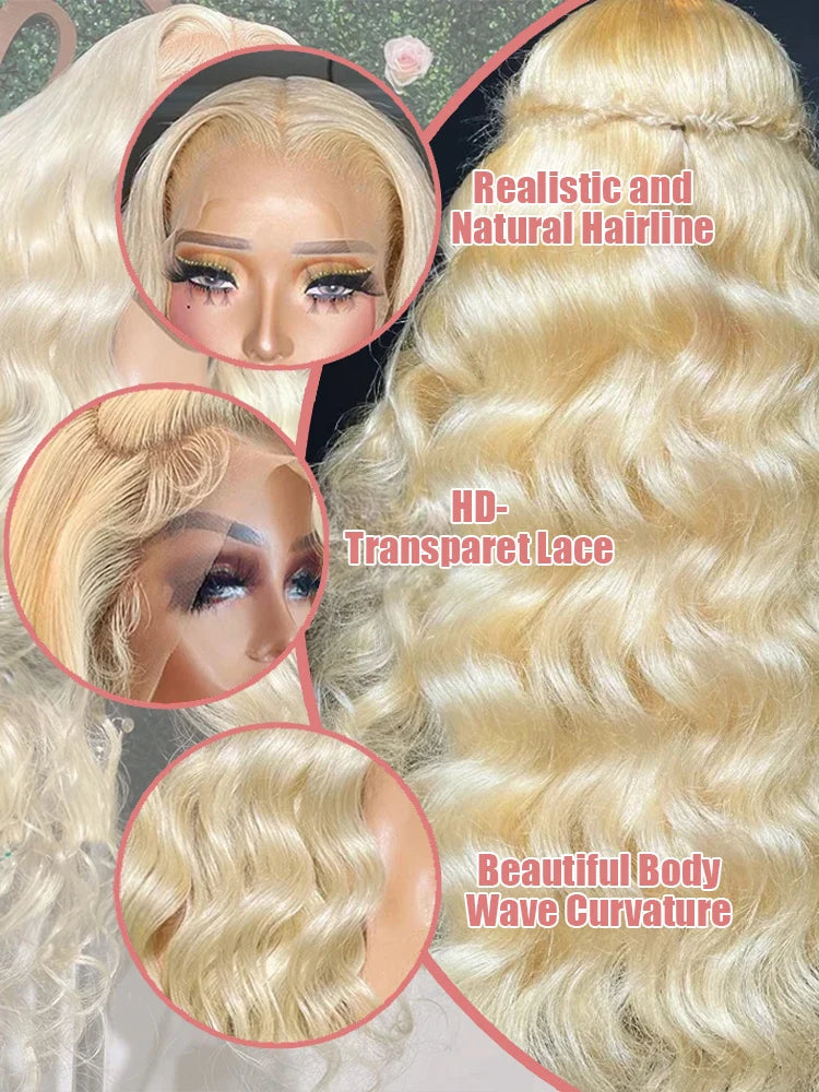36 40 Inch 613 Honey Blonde Body Wave 250 Density 13x6 HD Lace Front Human Hair Wigs 13x4 HD Lace Frontal Wig for black women - Vibrant Variety Store
