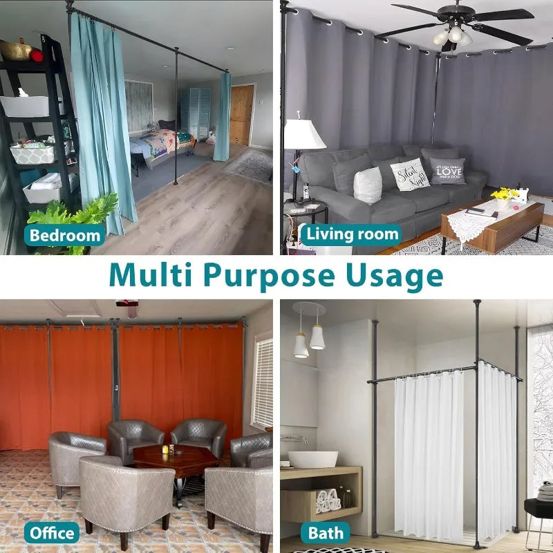 Room Divider, No Drilling Curtain Rods Hanging Wall Divider for Room Separation, 120” Tall 114” Wide Adjustable Floor - Vibrant Variety Store