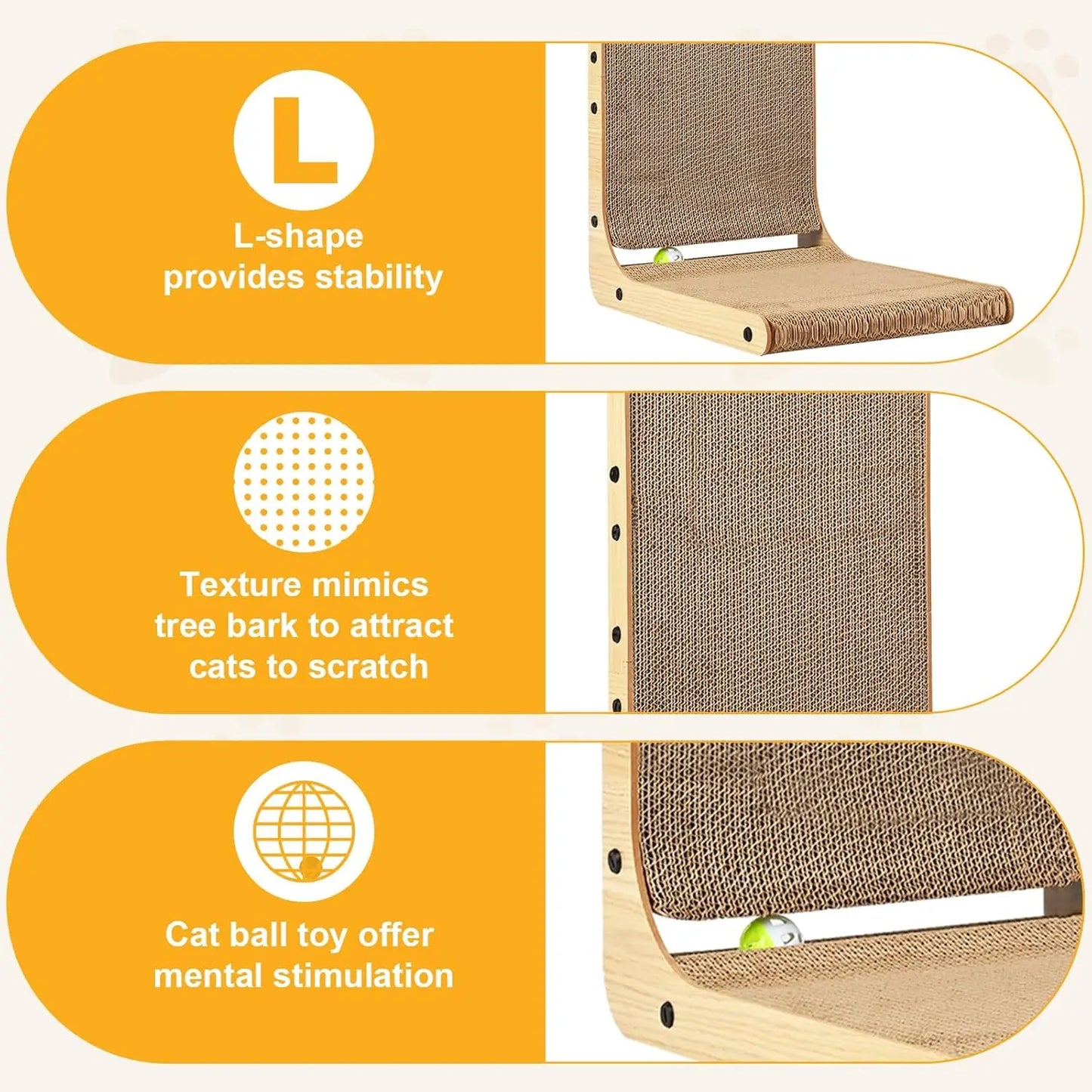 Large L-Shaped Cat Scratching Board with Ball Toy Cardboard Vertical Scratching Post Indoor Cat Toy - Vibrant Variety Store