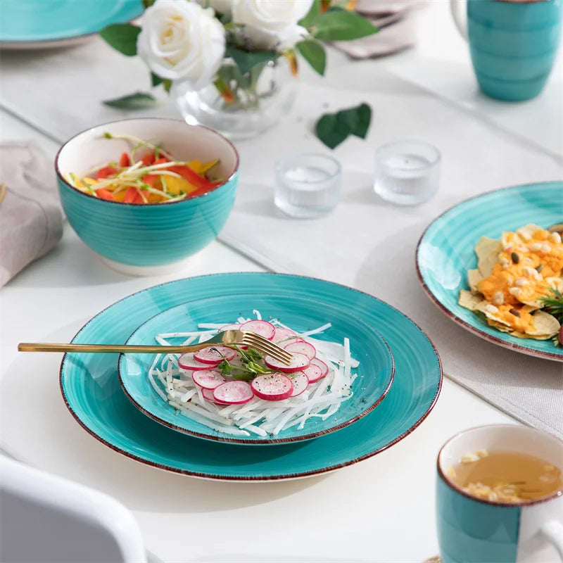 16Pcs Porcelain Dinnerware Set Vintage Ceramic Plate Set with Dinner Plate/Dessert Plate/Bowl/Mug Set Ceramic Dishware Dishes - Vibrant Variety Store