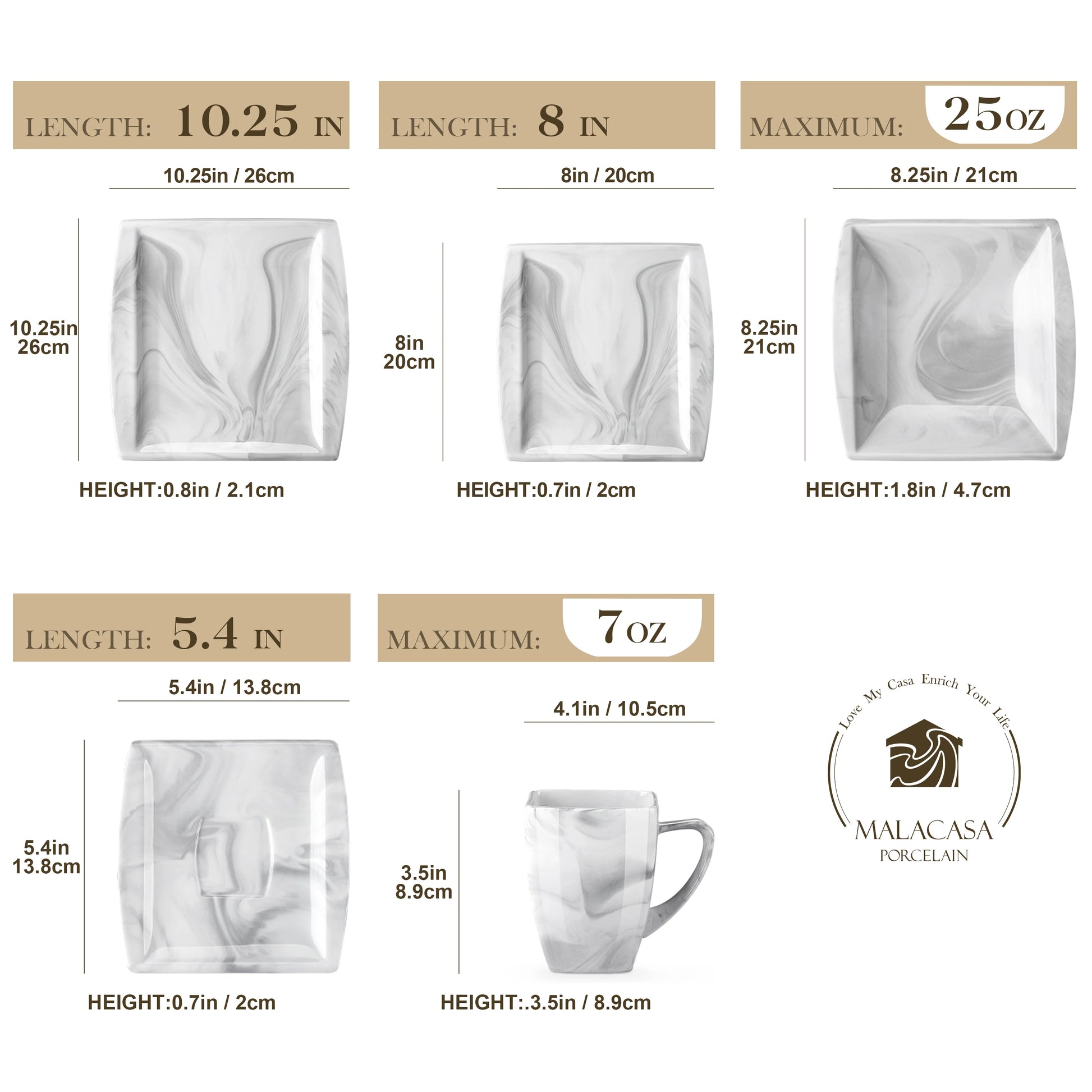 MALACASA 30/60PCS Marble Grey Porcelain Tableware Dinnerware Set with 6PCS Dessert/Soup/Dinner Plate/Cup/Saucer,Service for 12 - Vibrant Variety Store