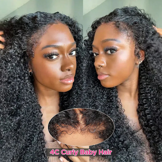 Kinky Curly Wig 4C Edges Baby Hair HD Lace Frontal Wig Human Hair 13x6 13x4 HD Transparent Lace Front Human Hair Wigs for Women - Vibrant Variety Store