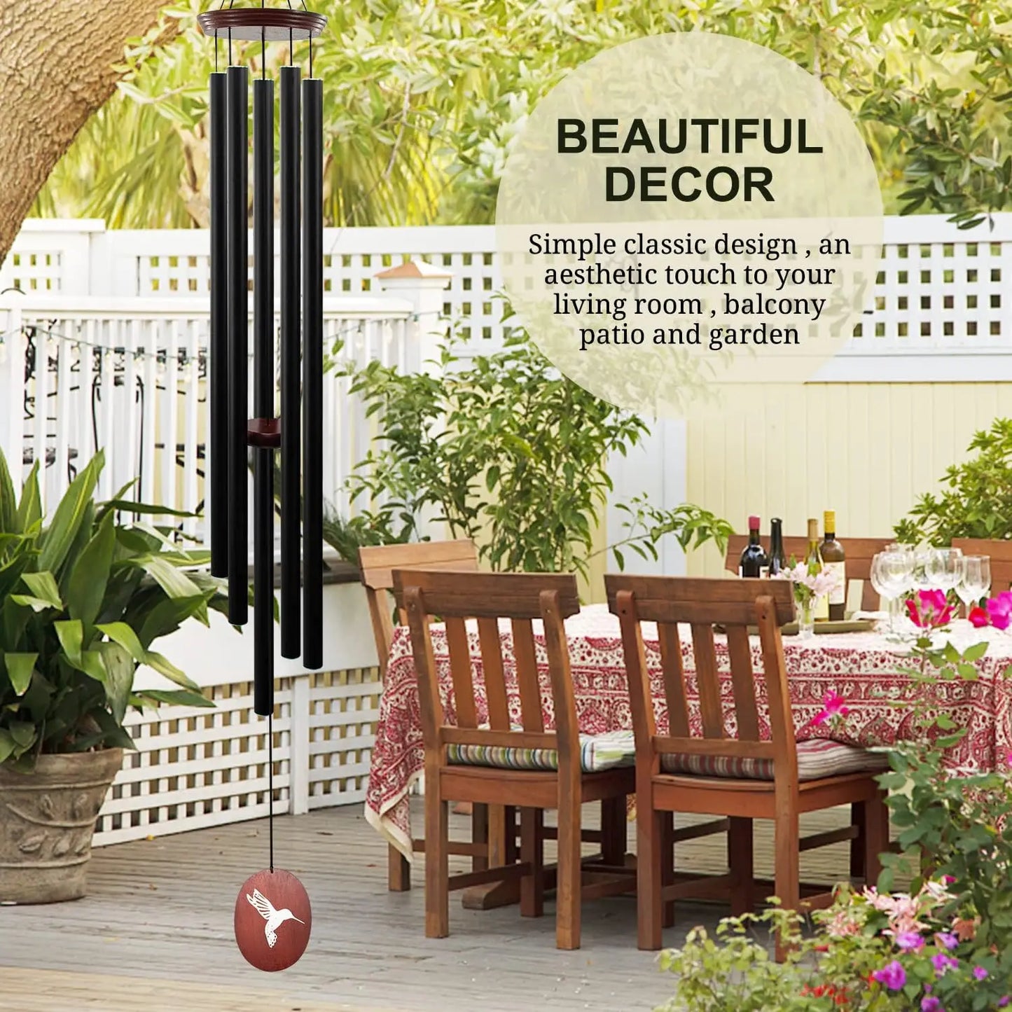60" Wind Chimes Outdoor, WindChimes Large Wind Chimes for Outside Deep Tone with 5 Tuned Tubes and S Hook - Vibrant Variety Store