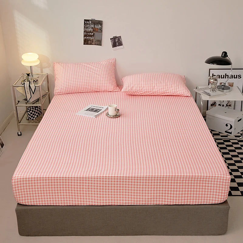 Cotton Fitted Sheet with Elastic Bands Non Slip Adjustable Mattress Cover for Double King Bed Non-Slip 140x200 160x200 200x200cm - Vibrant Variety Store