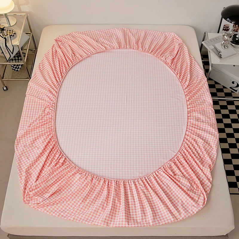 Cotton Fitted Sheet with Elastic Bands Non Slip Adjustable Mattress Cover for Double King Bed Non-Slip 140x200 160x200 200x200cm - Vibrant Variety Store