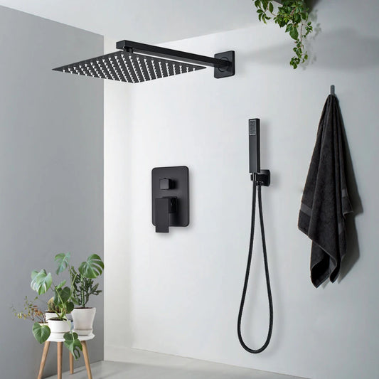 Black Shower Faucets System Bathroom Wall Mounted Rainfall Shower Kit Concealed Embedded Box Hot Cold Water Mixer Tap SUS304 - Vibrant Variety Store