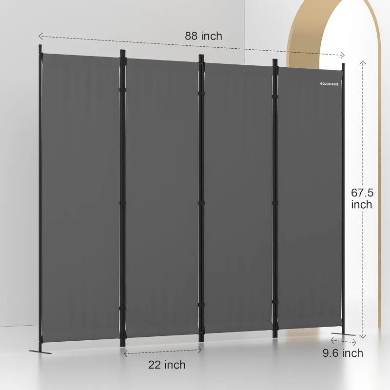 4 Panel Room Divider Folding Privacy Screen for Home Office and Dorm Decor in Grey - Vibrant Variety Store