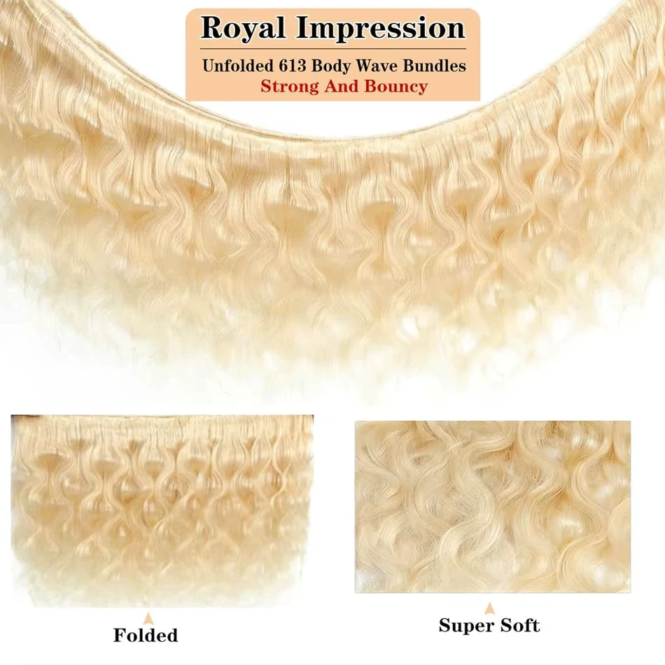 16A Blonde 613 Body Wave Human Hair Bundles 100% Unprocessed Brazilian Remy Hair 30 40 Inch raw hair bundles Weave Extension - Vibrant Variety Store
