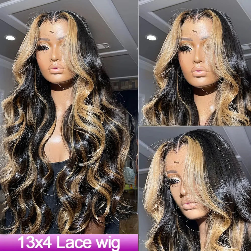 1B/27 Body Wave Wig Human Hair 30 Inch 13x4 HD Lace Frontal Wig Ombre Blonde Highlight Brazilian Hair Front Wigs For Black Women