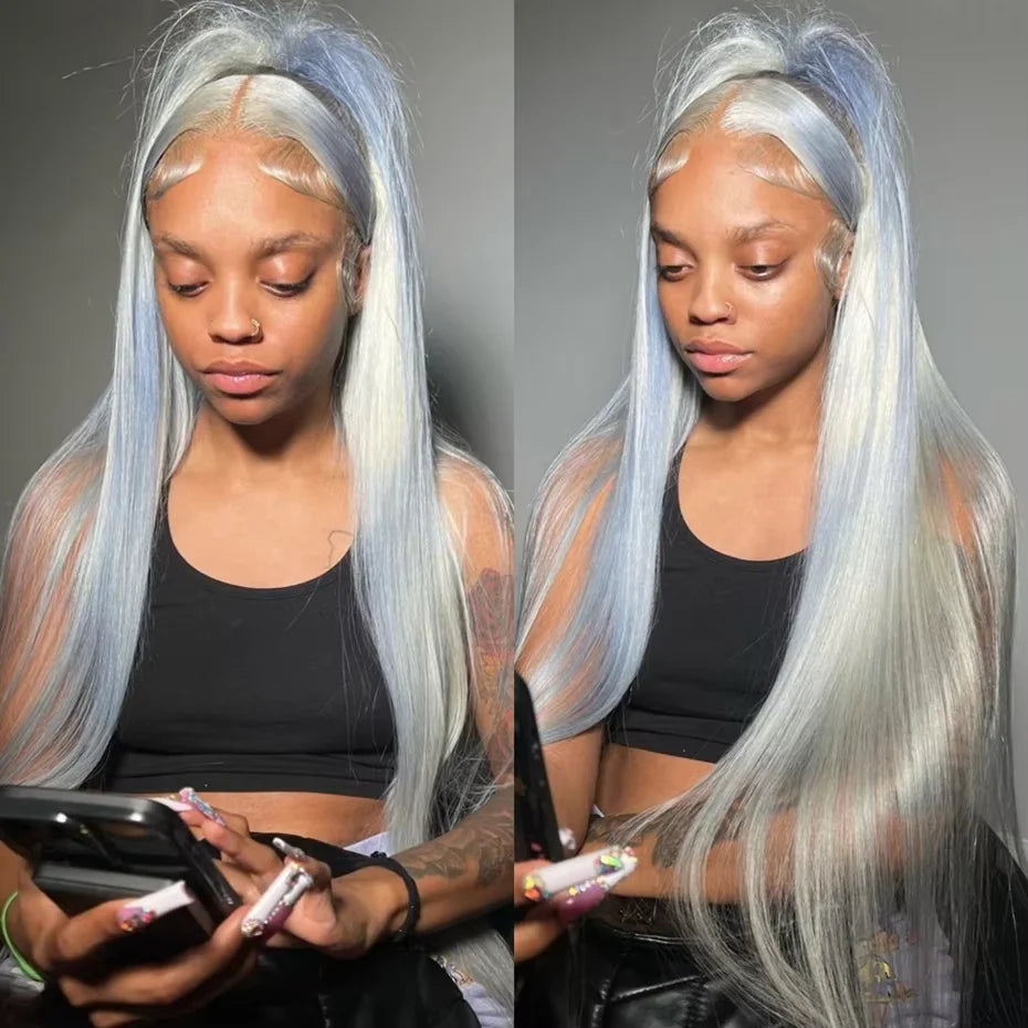 13x6 Silver Grey Straight Lace Front Human Hair Wigs Pre Plucked 613 Blonde Body Wave Frontal Wigs For Women Brazilian Hair Wigs - Vibrant Variety Store