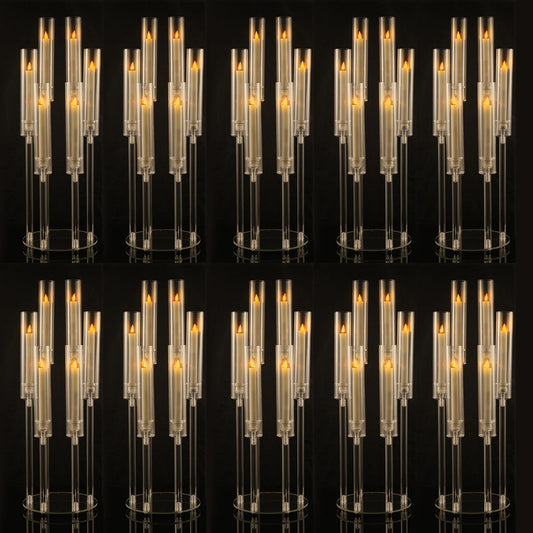 10 Piece Clear Acrylic 6 Arm Candelabra Candle Holders for Wedding Party and Dining Table Decoration - Vibrant Variety Store