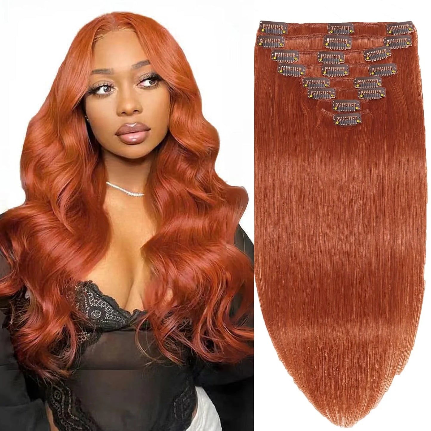 28Inch Stright Clip In Hair Extensions Human Hair 8pcs Straight Hair Silky Black/613 Blonde/Highlight/Ginger/99J/27# - Vibrant Variety Store