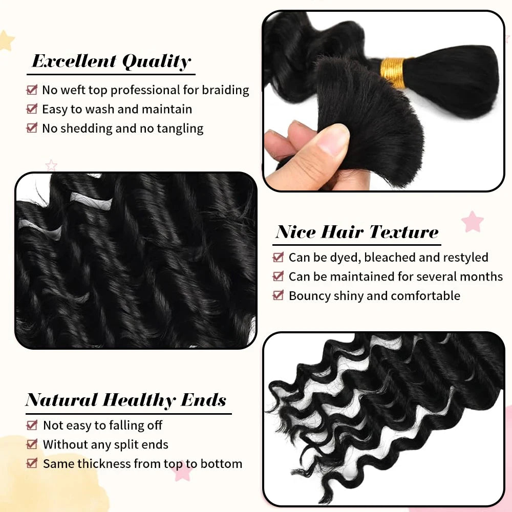 Deep Wave Bulk Human Hair for Braiding No Weft 100g (1 Pack-2 Bundles) Brazilian Virgin Human Hair Braiding Hair For BOHO Braids - Vibrant Variety Store