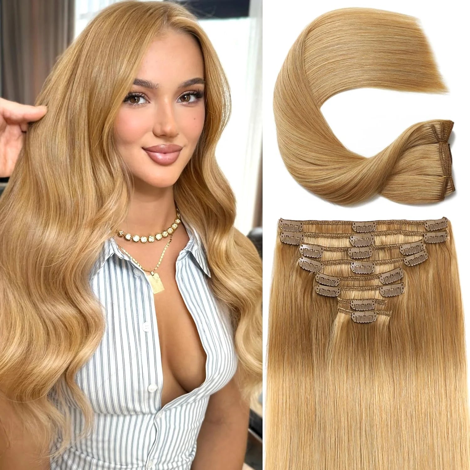 28Inch Stright Clip In Hair Extensions Human Hair 8pcs Straight Hair Silky Black/613 Blonde/Highlight/Ginger/99J/27# - Vibrant Variety Store