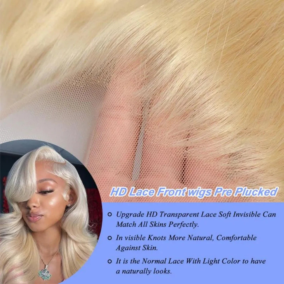 Blonde Human Lace Front Wig 613 Hd Lace Frontal Wig 13X6 Body Wave Human Hair Wigs For Women Pre Plucked 30 32 Inch 220 Density - Vibrant Variety Store