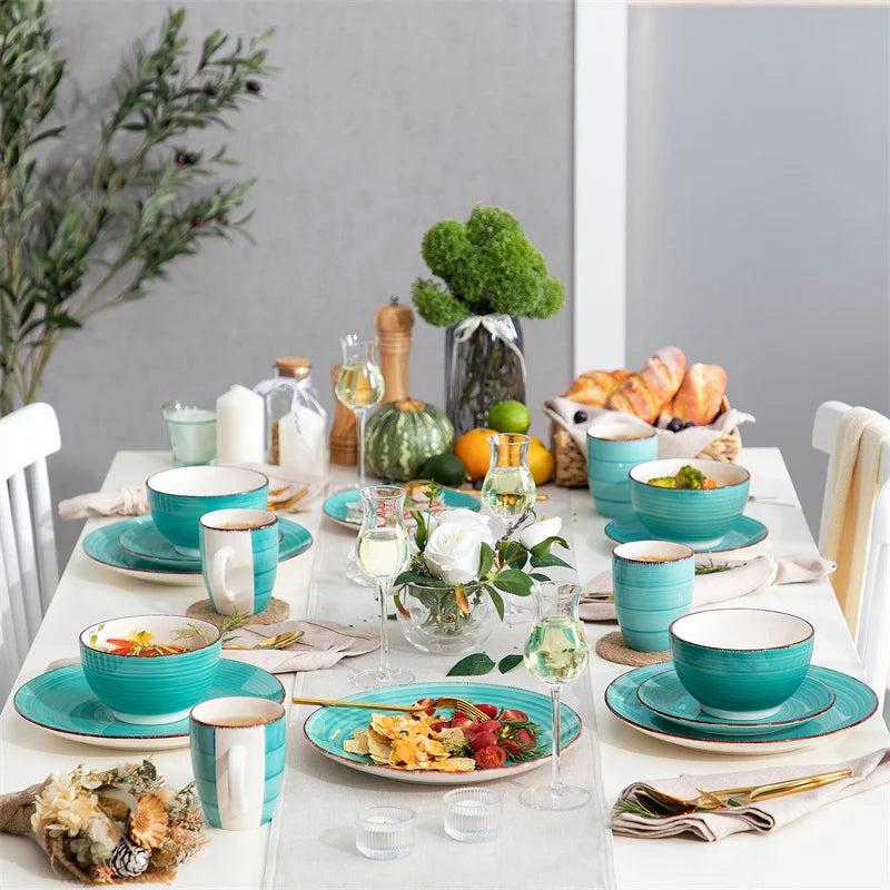 16Pcs Porcelain Dinnerware Set Vintage Ceramic Plate Set with Dinner Plate/Dessert Plate/Bowl/Mug Set Ceramic Dishware Dishes - Vibrant Variety Store