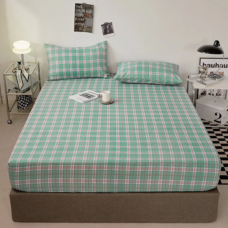 Cotton Fitted Sheet with Elastic Bands Non Slip Adjustable Mattress Cover for Double King Bed Non-Slip 140x200 160x200 200x200cm - Vibrant Variety Store