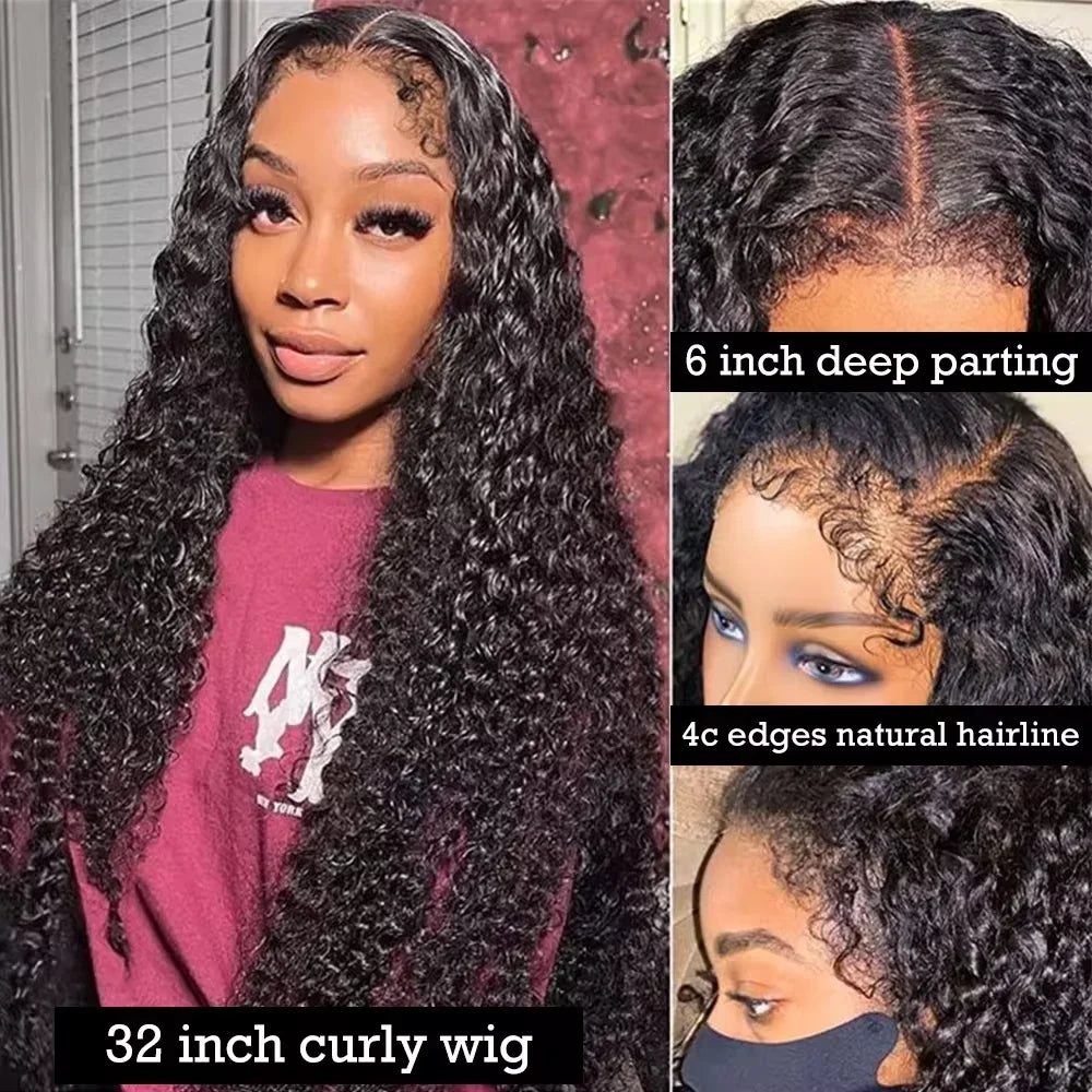 Kinky Curly Wig 4C Edges Baby Hair HD Lace Frontal Wig Human Hair 13x6 13x4 HD Transparent Lace Front Human Hair Wigs for Women - Vibrant Variety Store